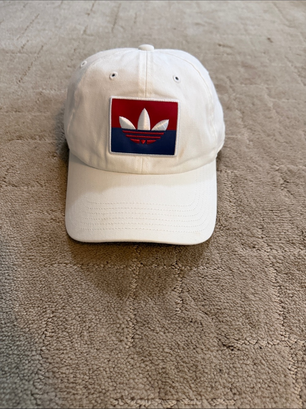 adidas White Cap with Red and Blue Trefoil Patch